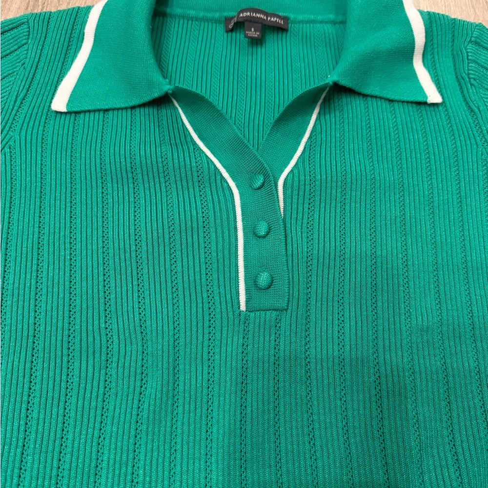 Adrianna Papell Green Polo Shirt with White Trim